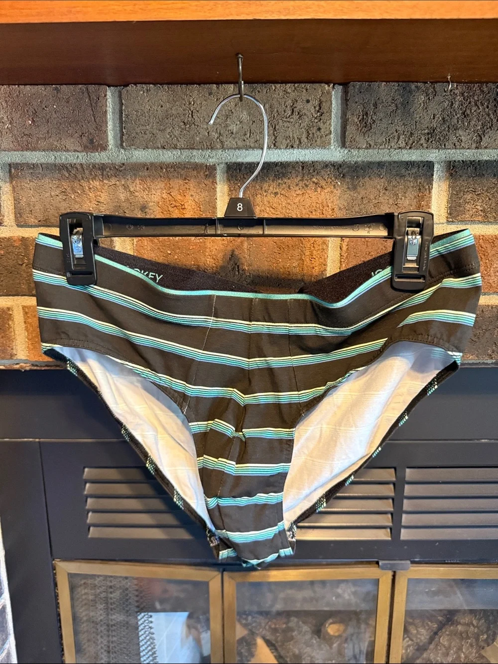 Jockey Men's Striped Briefs in Black with Teal and White Stripes 3pack
